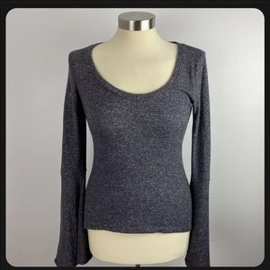 Hollister Womens M Gray Round Neck Long sleeve Shirt Bell Sleeve